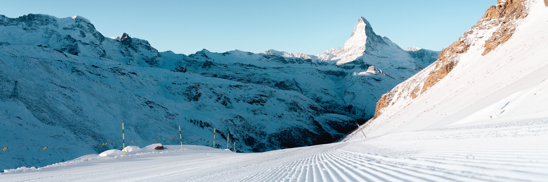 Frisch präparierte Piste Rotweng mit Matterhorn im Hintergrung | © Christian Bürgi
