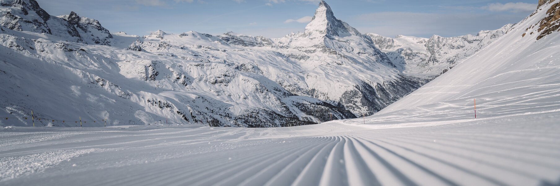 Pista appena battuta con il Cervino sullo sfondo. | © Zermatt Bergbahnen